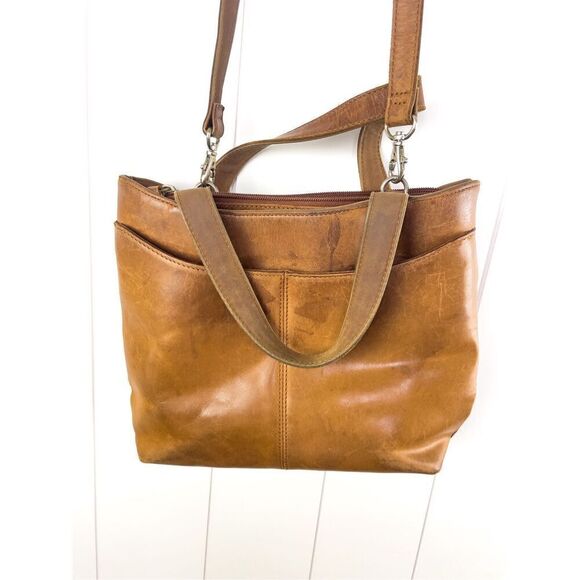 Rolf’s Tan Leather Crossbody Bag With Diamond Bead Design Boho Vintage - Picture 13 of 16